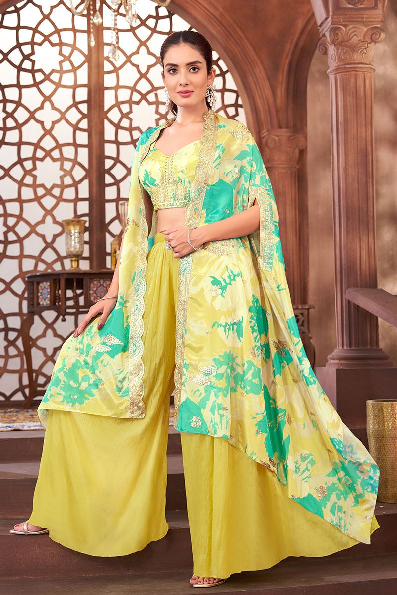 HeavenlyYellow Designer Palazzo Suit for Haldi and Party