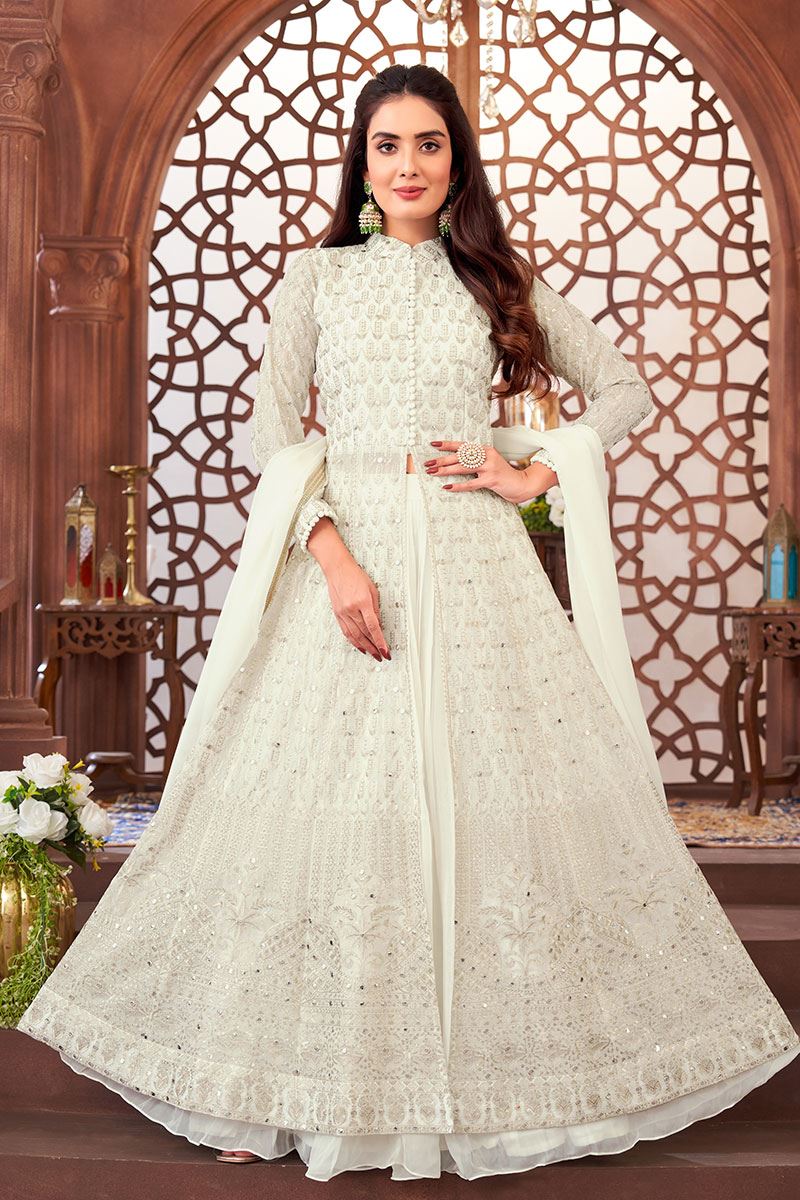 ImpressiveOff-WhiteGeorgette Designer Anarkali Suit for Party and Festivals
