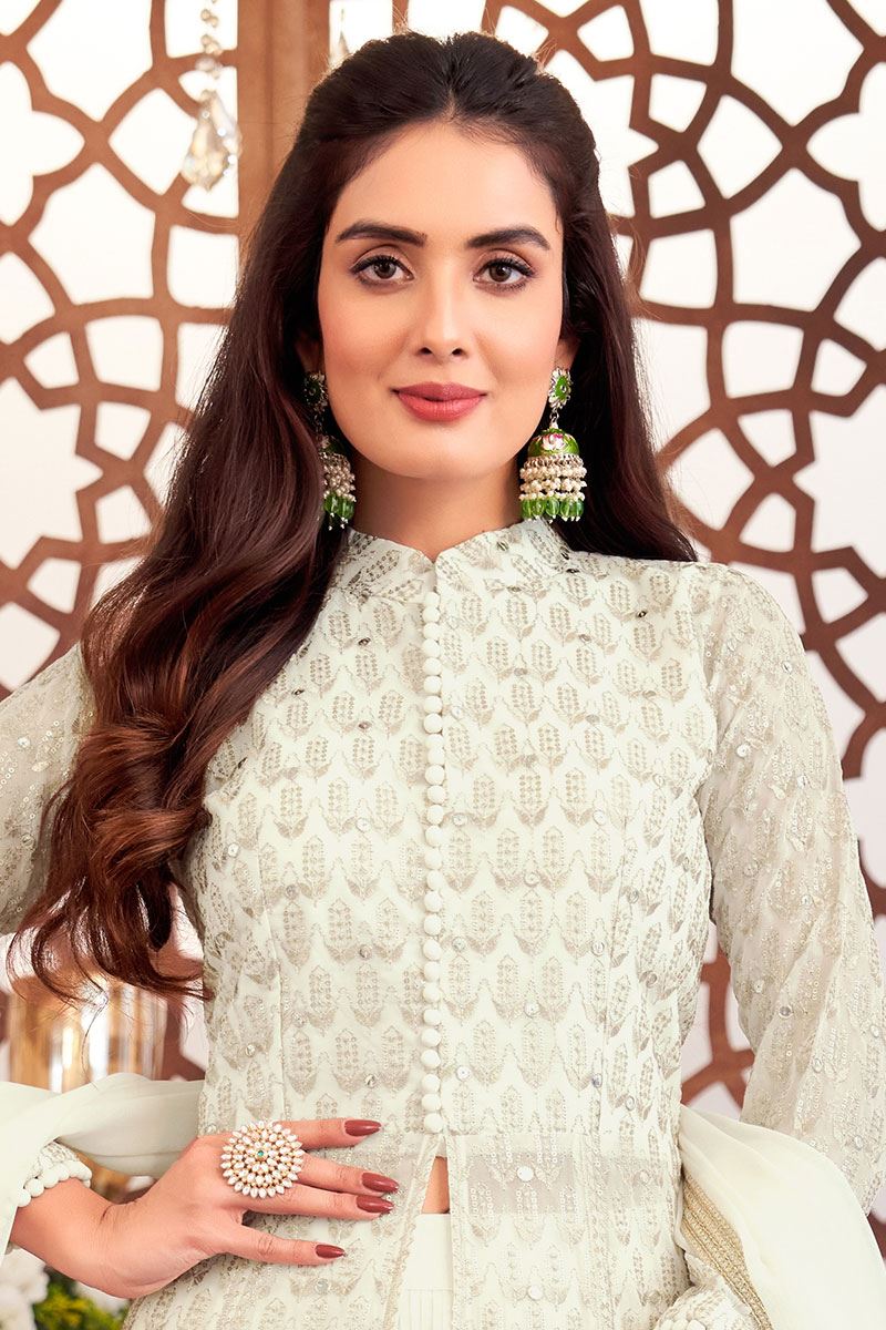 ImpressiveOff-WhiteGeorgette Designer Anarkali Suit for Party and Festivals