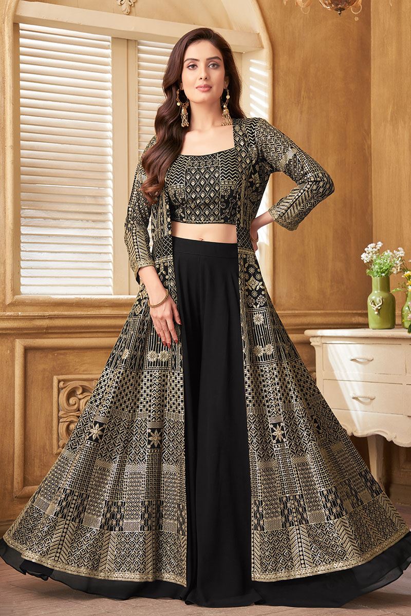 Astounding Black Designer Palazzo Suit for Party