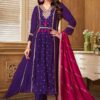 Artistic Purple Silk Designer Anarkali Suit for Sangeet, Festivals, and Party
