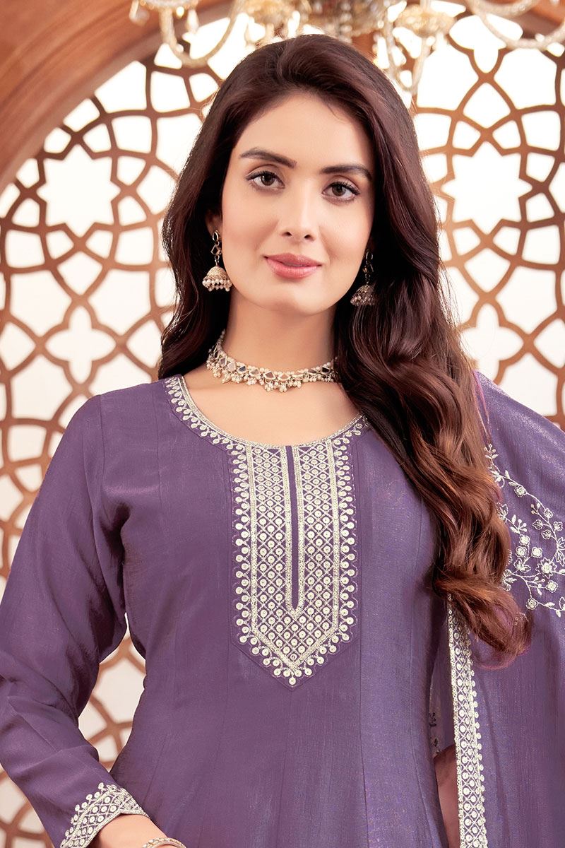 BeautifulLavender Silk Designer Anarkali Suit for Engagement, Sangeet, Festivals, and Party