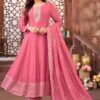 AttractivePink Silk Designer Anarkali Suit for Engagement, Sangeet, Festivals, and Party