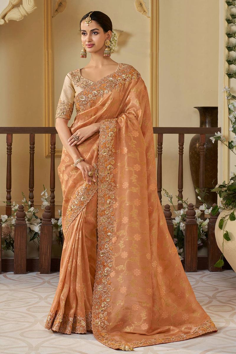 Breathtaking Pure Viscose Tissue Jacquard Designer Saree for Wedding, Engagement, and Reception