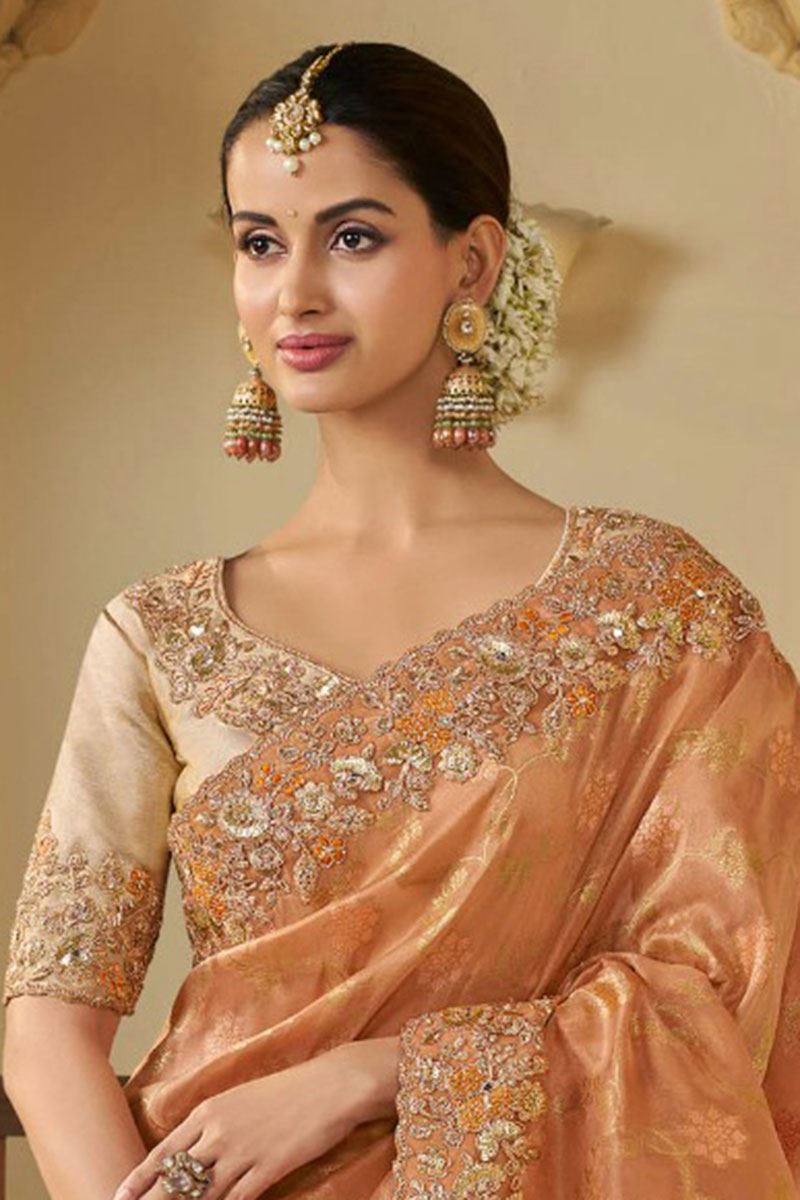Breathtaking Pure Viscose Tissue Jacquard Designer Saree for Wedding, Engagement, and Reception