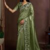 Fascinating Jute Coating Silk Designer Saree for Mehendi, Party, and Reception