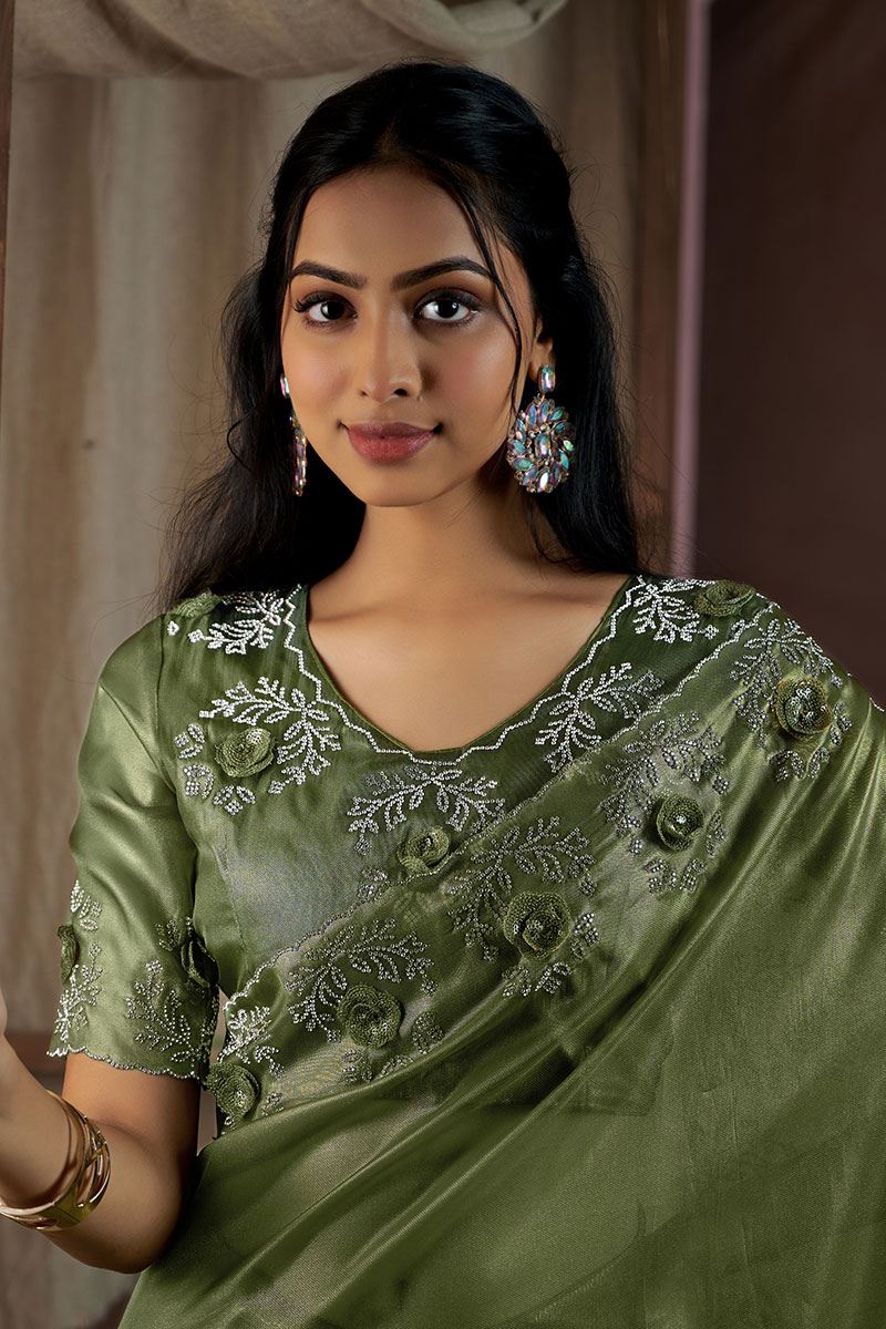 Fascinating Jute Coating Silk Designer Saree for Mehendi, Party, and Reception