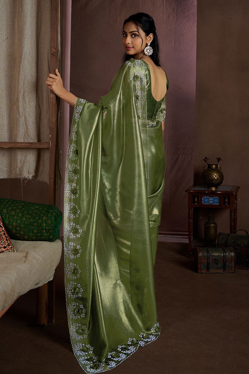 Fascinating Jute Coating Silk Designer Saree for Mehendi, Party, and Reception