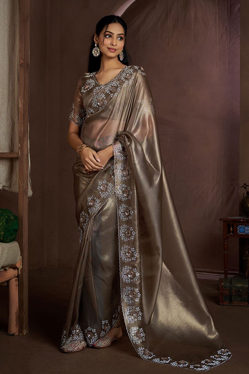Striking Jute Coating Silk Designer Saree for Engagement, Party, and Reception