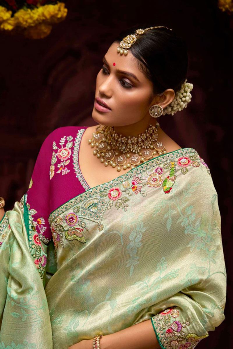 Charismatic Pure Banarasi Kanjivaram Designer Saree for Engagement, Wedding and Reception