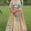 Impressive Cream and Sky Blue Designer Wedding Lehenga Choli for Engagement and Reception