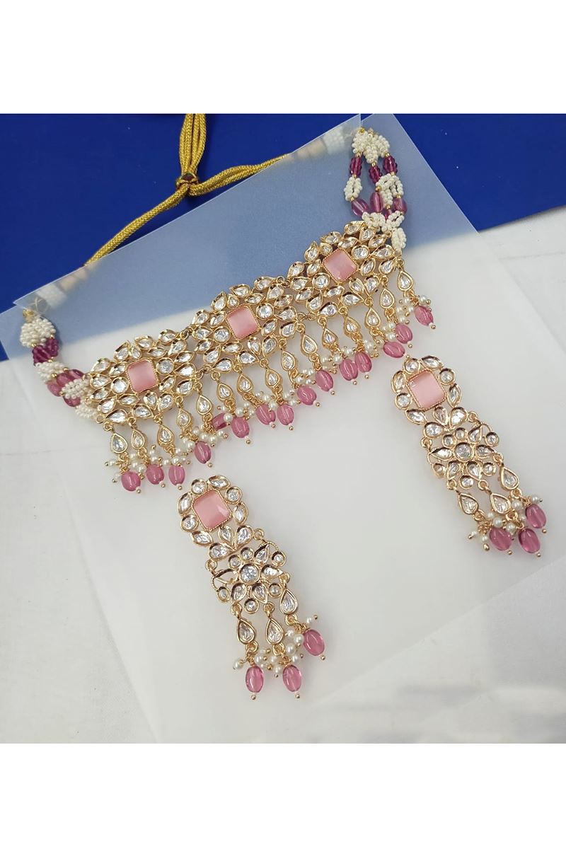 Appealing Pink Designer Choker Set for Engagement, Reception, Sangeet, and Festivals