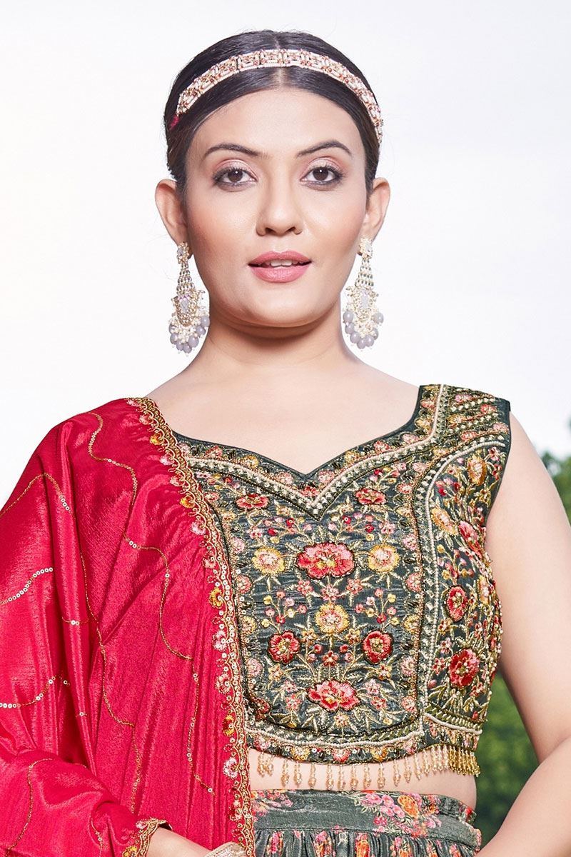 OutstandingGrey Designer Indo-Western Lehenga Choli for Reception, Festivals, and Party