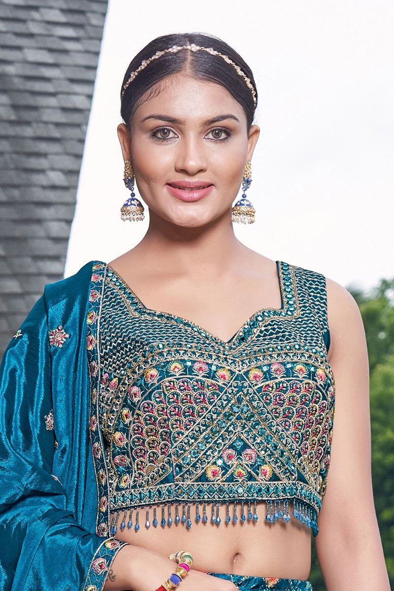 FascinatingSky Blue Designer Indo-Western Lehenga Choli for Engagement, Reception, Festivals, and Party