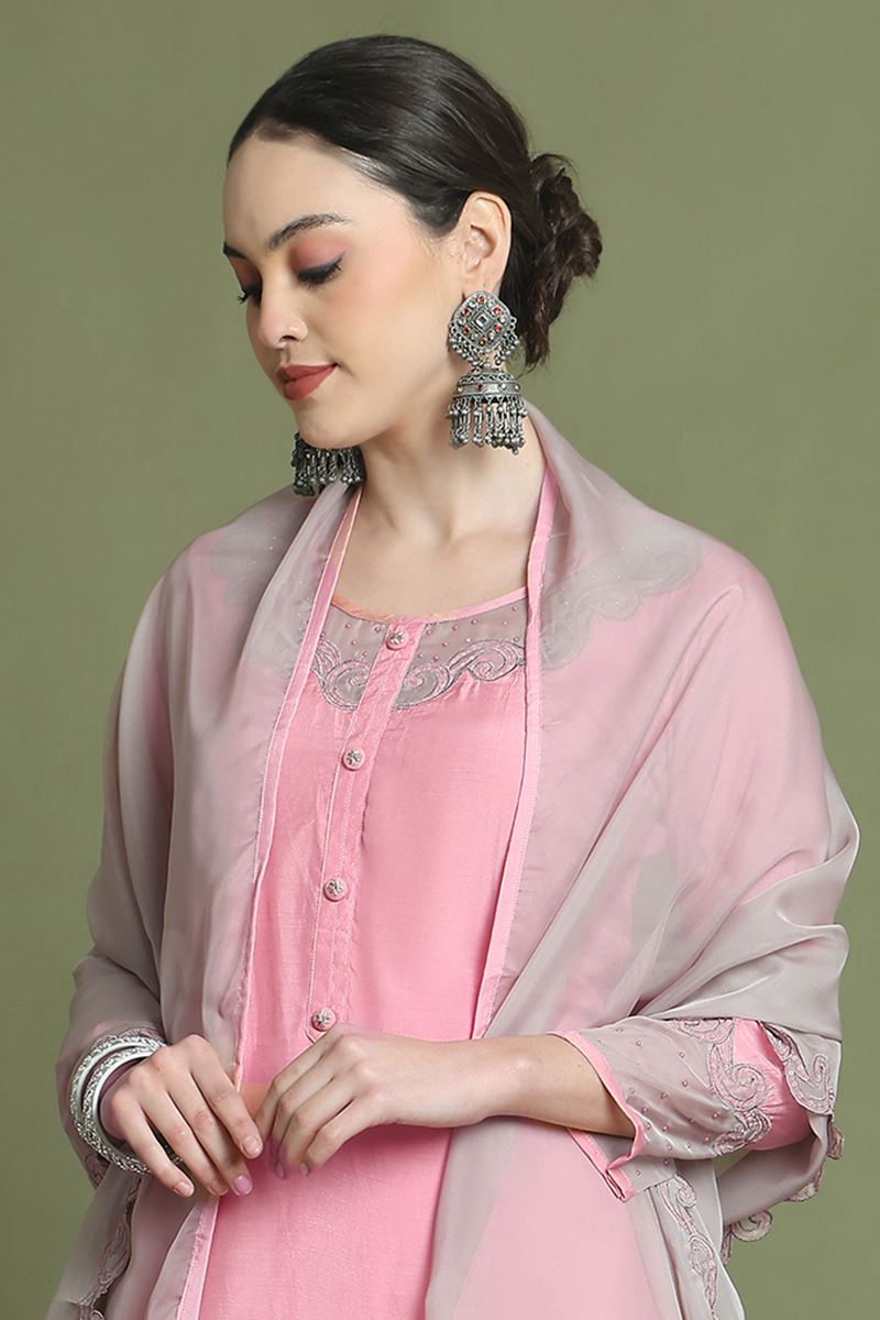 GlamorousPeach Designer Straight Cut Suit for Party and Festivals(Unstitched suit)