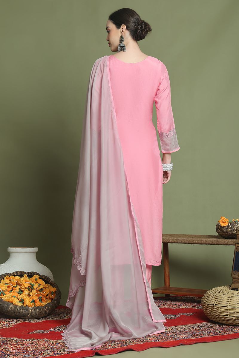 GlamorousPeach Designer Straight Cut Suit for Party and Festivals(Unstitched suit)