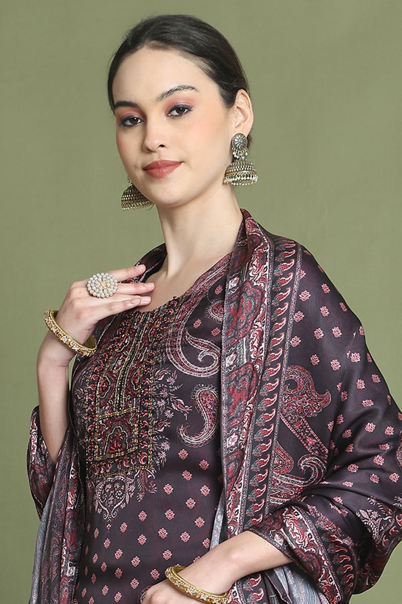 BeautifulMaroon Designer Straight Cut Suit for Party, Sangeet, and Festivals(Unstitched suit)