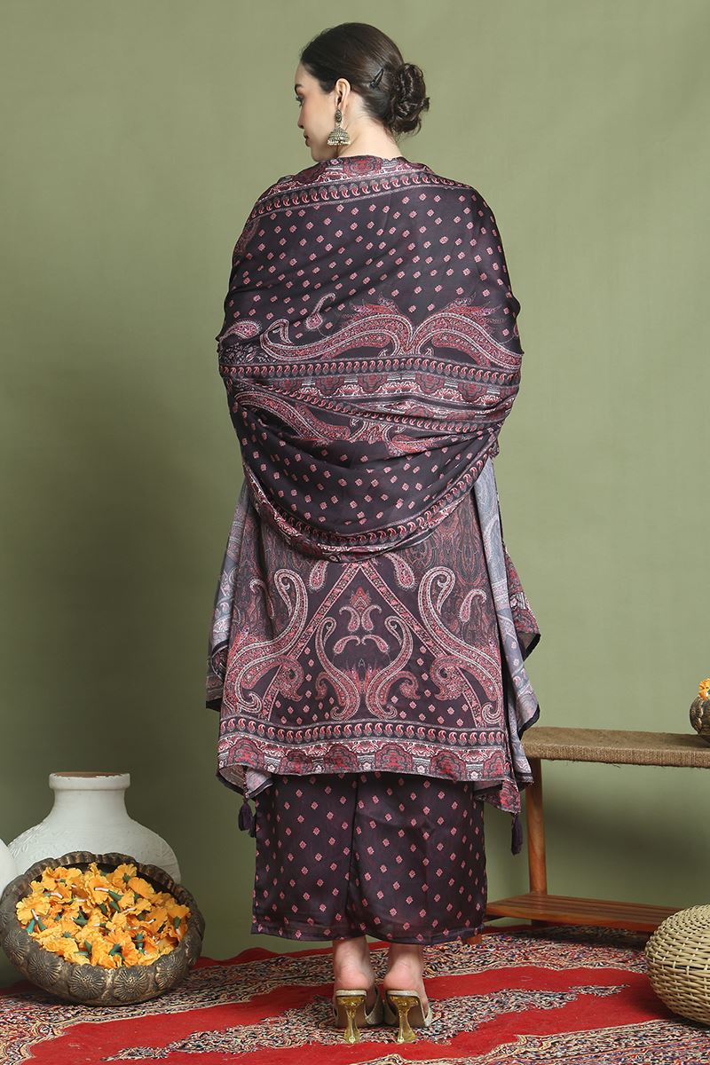 BeautifulMaroon Designer Straight Cut Suit for Party, Sangeet, and Festivals(Unstitched suit)