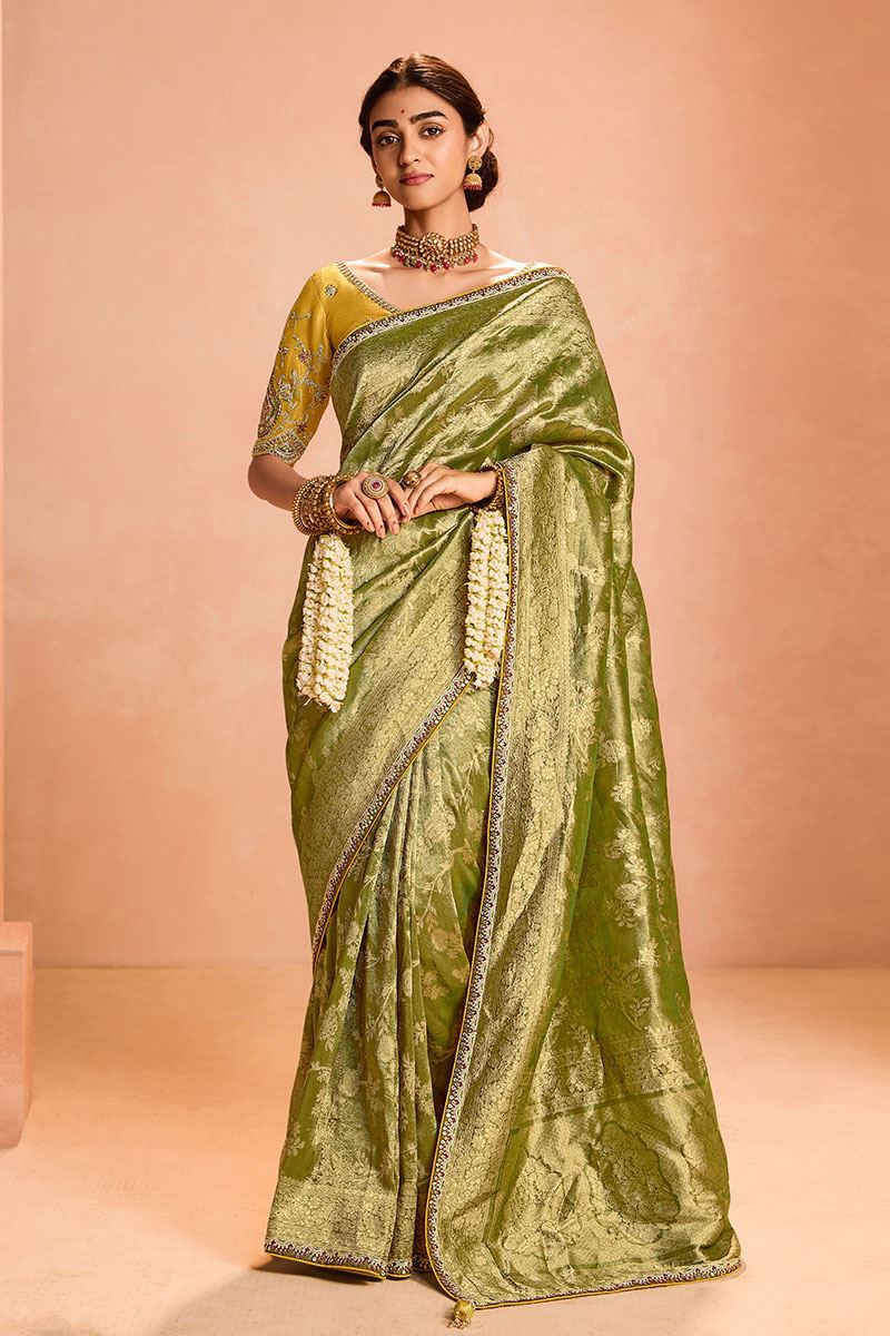 Splendid Tissue Silk Designer Saree for Mehendi, Reception, Festivals and Party