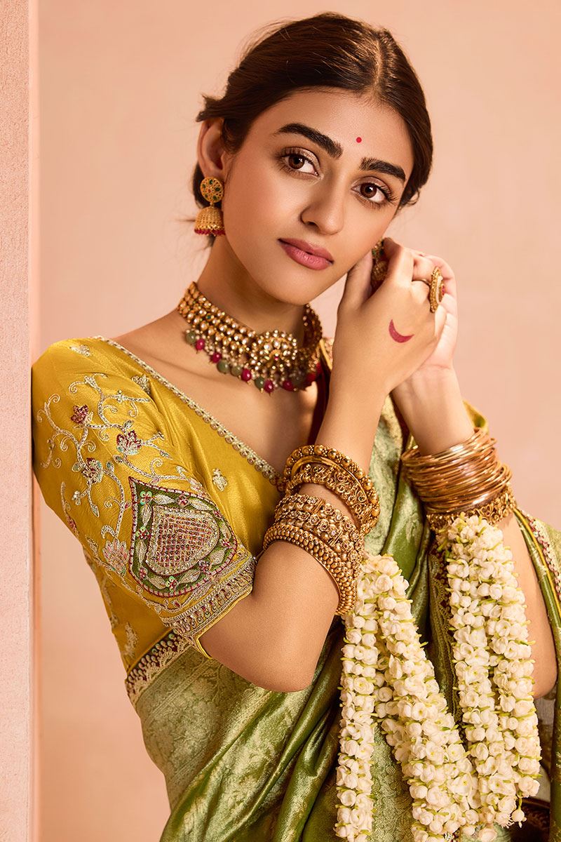 Splendid Tissue Silk Designer Saree for Mehendi, Reception, Festivals and Party