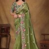 Royal Glass Tissue Designer Saree for Mehendi, Party and Sangeet