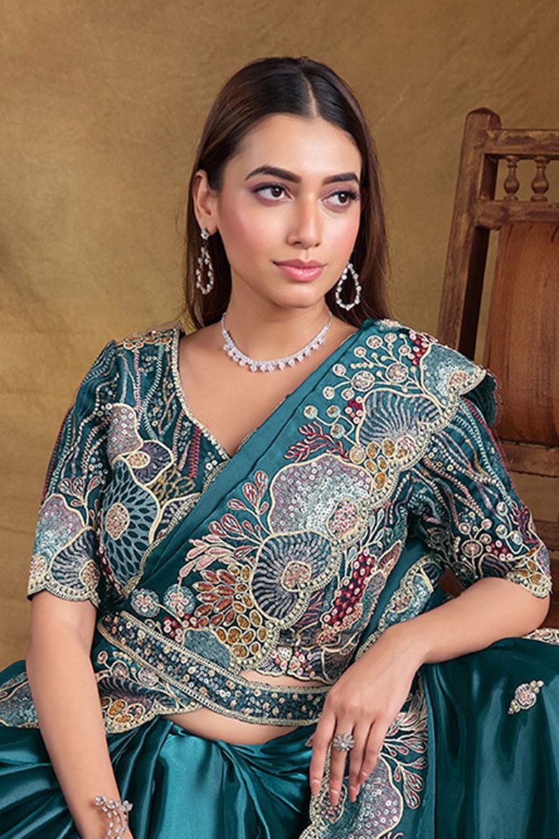 Exquisite Crush Satin Silk Designer Saree for Reception, Party and Sangeet