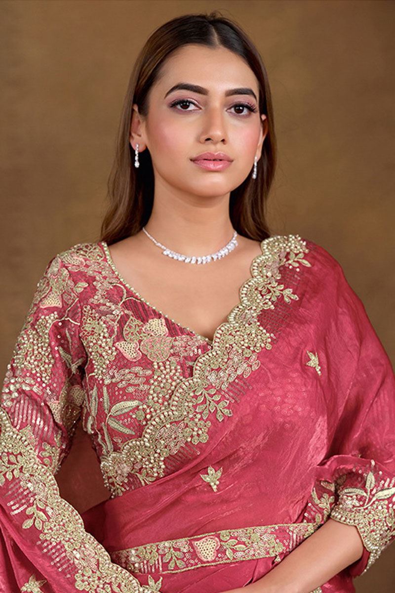 Attractive Two Tone Satin Silk Designer Saree for Wedding, Reception, Party and Sangeet