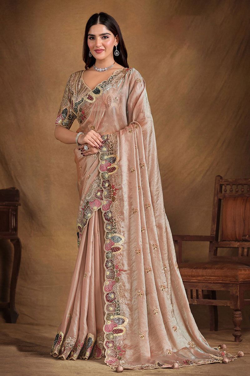 Heavenly Two Tone Satin Silk Designer Saree for Engagement, Pre-Wedding Shoot, Reception, Party, and Sangeet