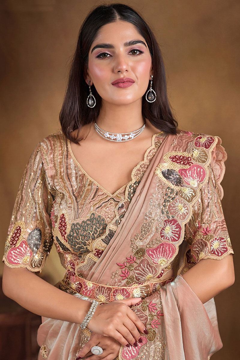 Heavenly Two Tone Satin Silk Designer Saree for Engagement, Pre-Wedding Shoot, Reception, Party, and Sangeet