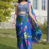 Surreal Blue Silk Designer Indo-Western Outfit for Party and Sangeet