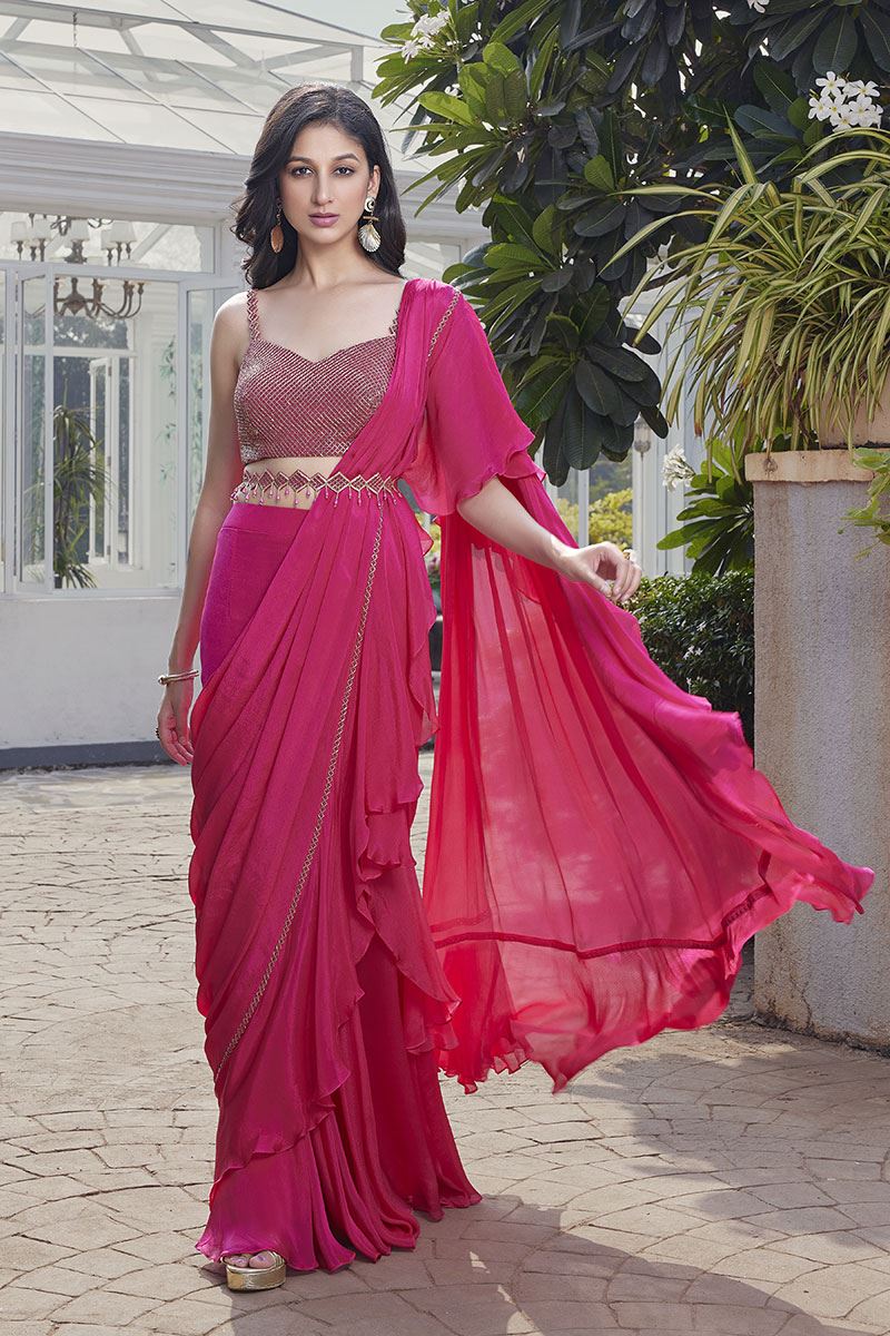 Divine Pink Silk Designer Indo-Western Outfit for Party