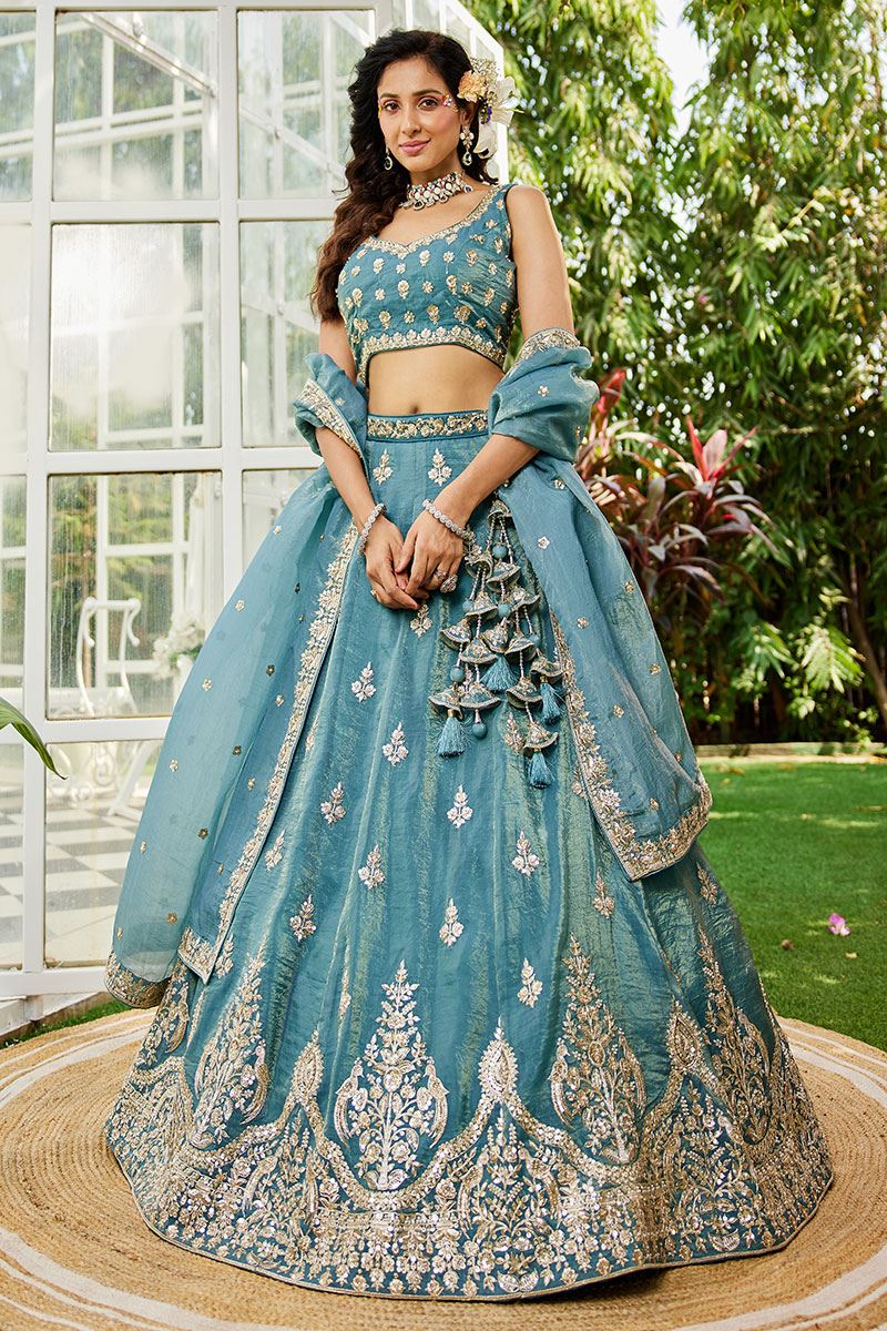 Mesmerizing Organza Designer Indo-Western Lehenga Choli for Engagement, Mehendi, and Reception