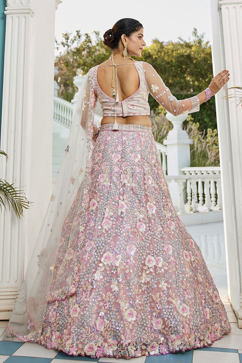 Flamboyant Net Designer Indo-Western Lehenga Choli for Engagement and Reception