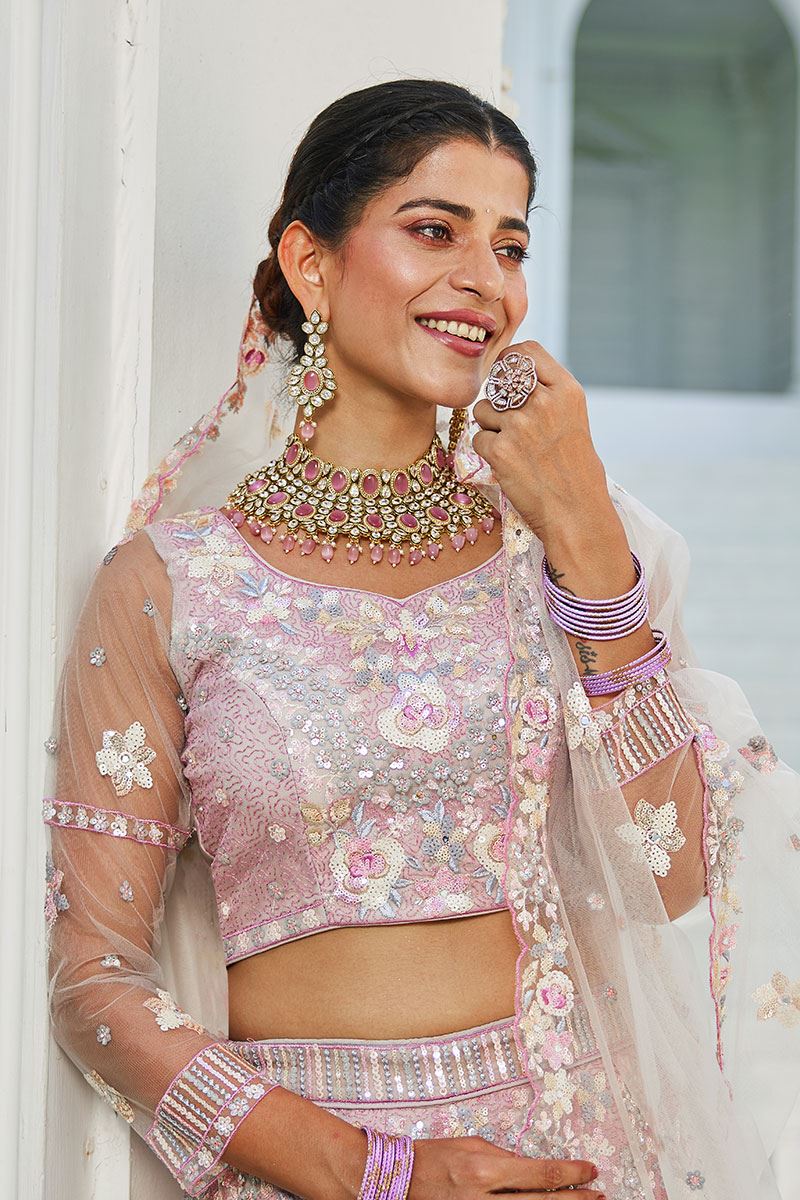 Flamboyant Net Designer Indo-Western Lehenga Choli for Engagement and Reception