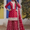 Bollywood Red Silk Designer Palazzo Suit for Wedding and Reception