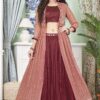 GlamorousMaroon Designer Indo-Western Lehenga Choli for Festivals, Sangeet, and Reception
