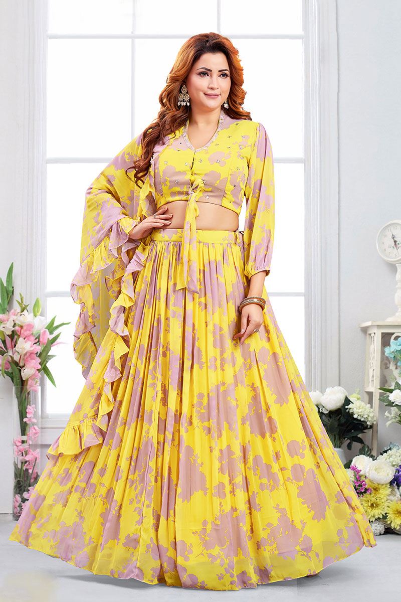 ExquisiteYellow Designer Indo-Western Lehenga Choli for Party and Sangeet