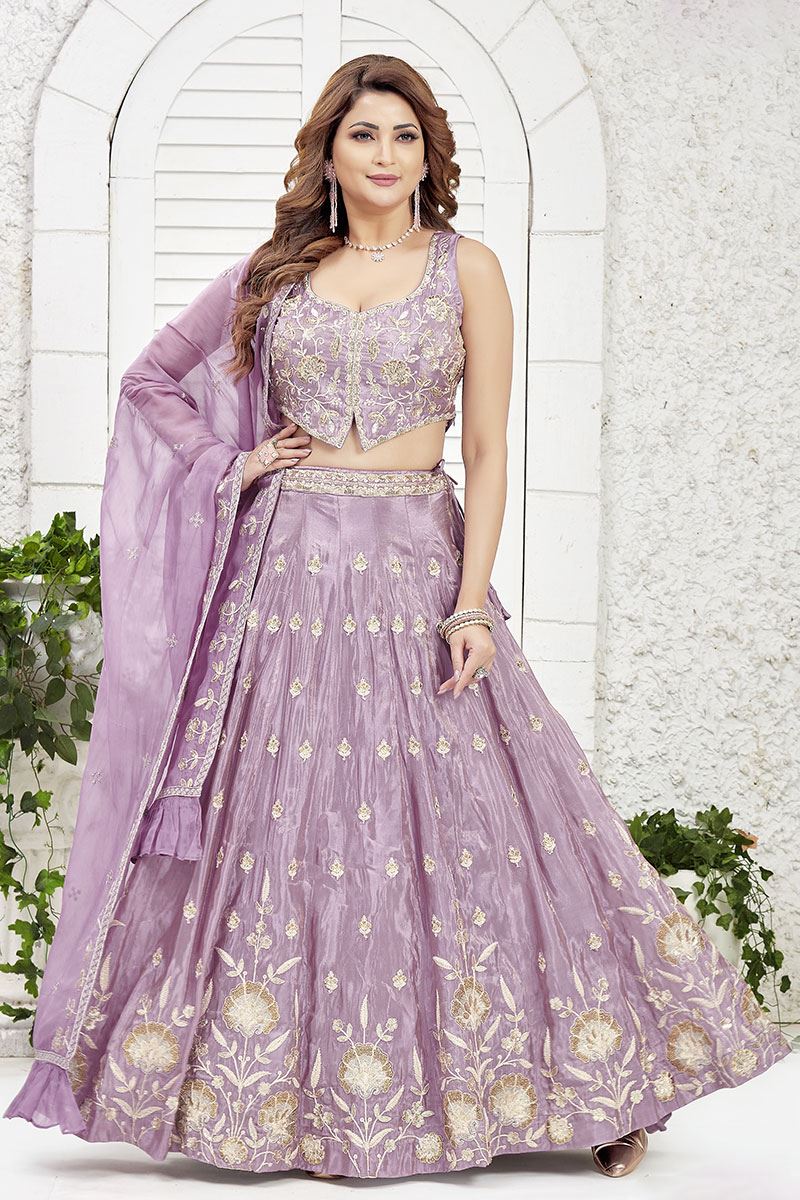 AttractiveLavender Designer Indo-Western Lehenga Choli for Engagement and Reception