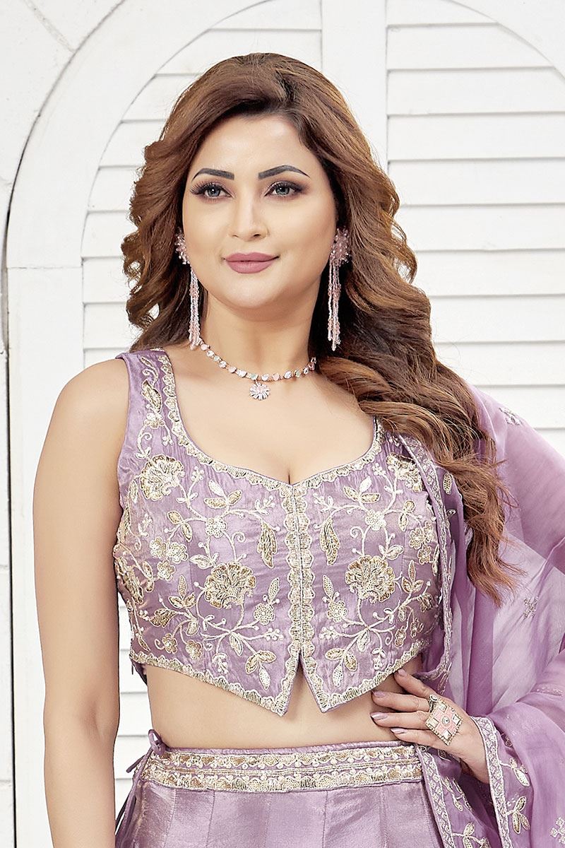 AttractiveLavender Designer Indo-Western Lehenga Choli for Engagement and Reception