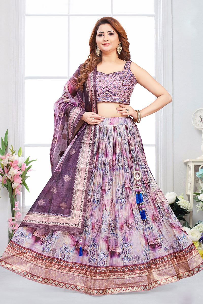 EnticingPurple Designer Indo-Western Lehenga Choli for Sangeet and Party