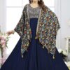 BeautifulNavy Blue Dola Silk Designer Anarkali Suit for Party, Festivals, and Reception