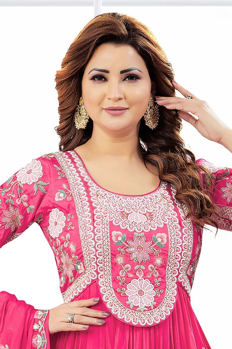 HeavenlyPink Dola Silk Designer Anarkali Suit for Party, Festivals, and Reception