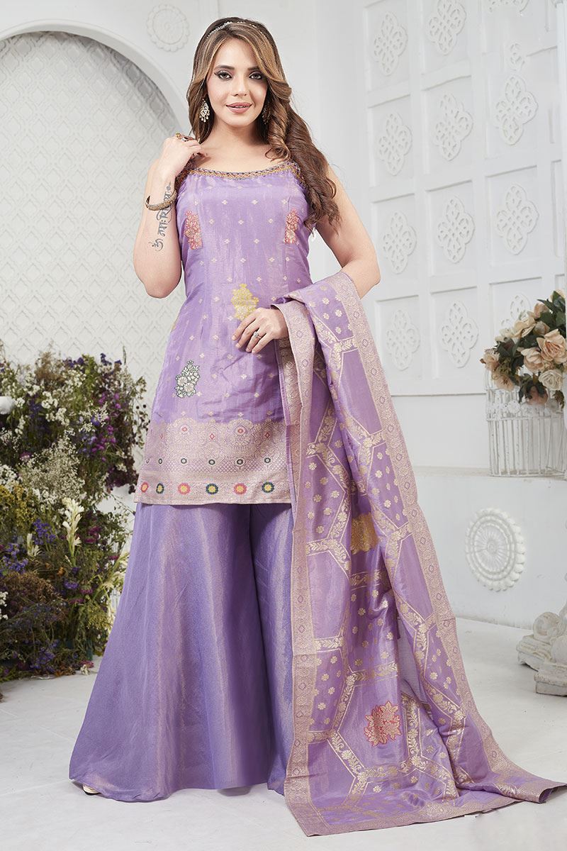 EthnicLavender Designer Palazzo Suit for Party, Sangeet, Engagement, and Festivals
