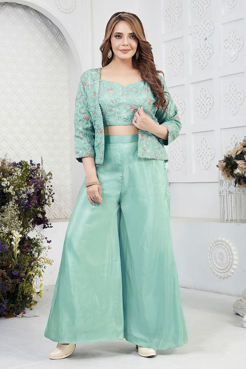 CharmingSea Green Designer Palazzo Suit for Sangeet and Party