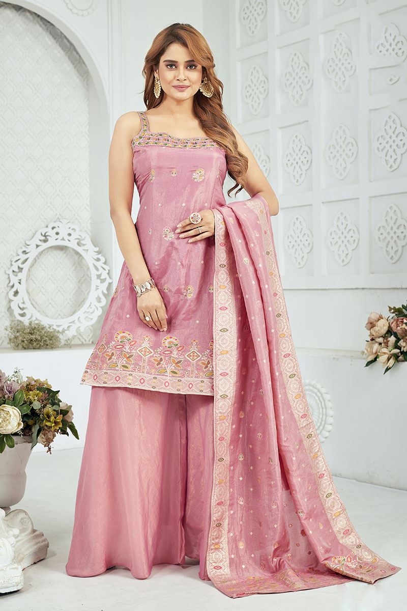 StunningPink Designer Palazzo Suit for Engagement, Reception, Sangeet, and Party