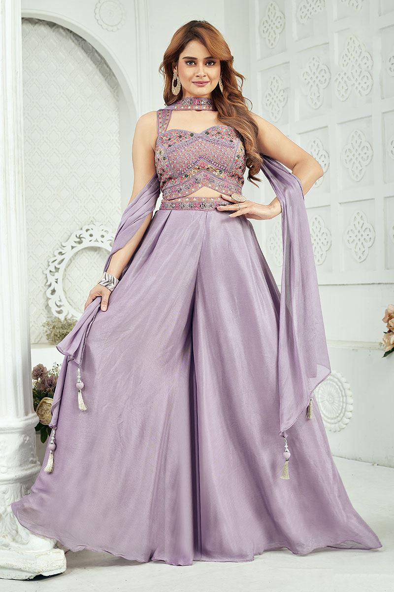 DelightfulLavender Designer Palazzo Suit for Engagement, Reception, Sangeet, and Party