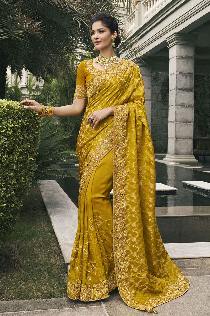 Attractive Pure Viscose Tissue Jacquard Designer Saree for Haldi, Party, and Reception
