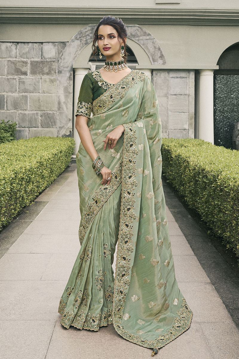 Beautiful Pure Viscose Tissue Jacquard Designer Saree for Mehendi, Engagement, Party, and Reception