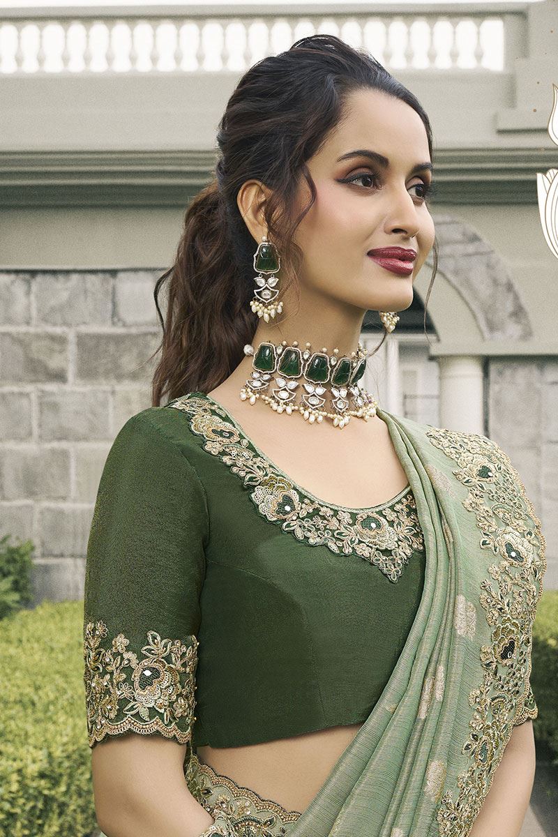 Beautiful Pure Viscose Tissue Jacquard Designer Saree for Mehendi, Engagement, Party, and Reception