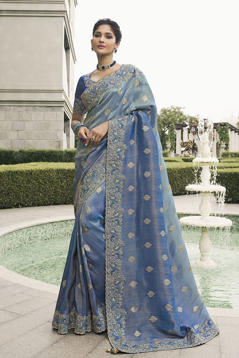 Magnificent Pure Viscose Tissue Jacquard Designer Saree for Engagement, Party, and Reception